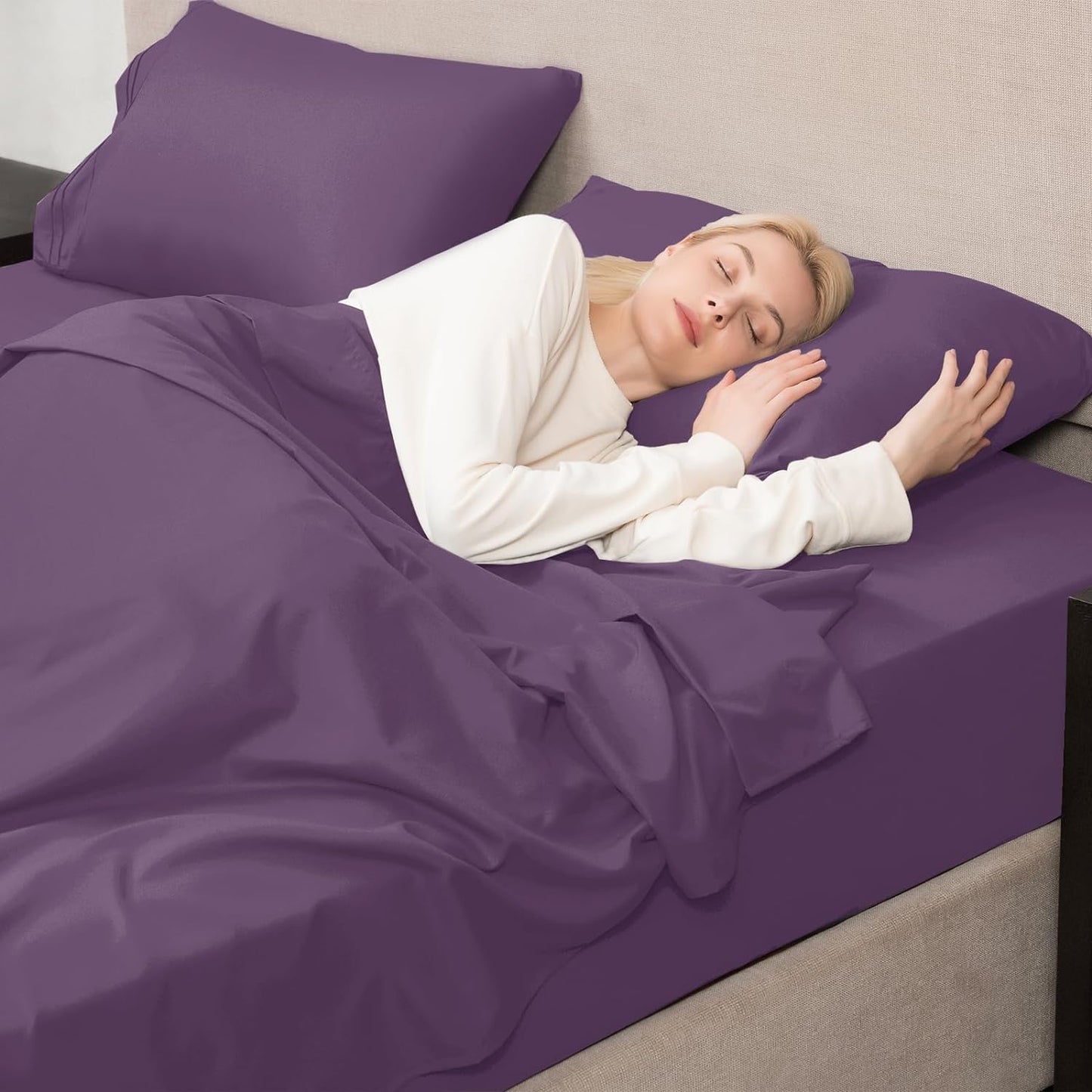 22 Inch Deep Fitted Sheet Plum 1000TC