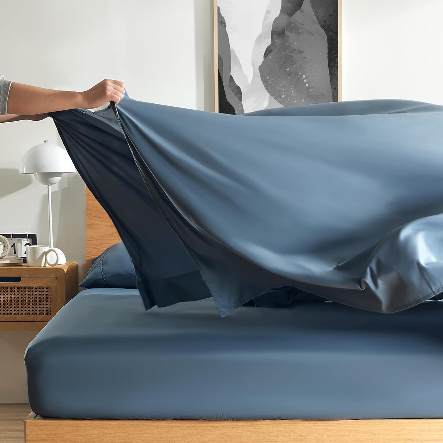 22 Inch Deep Fitted Sheet Med Blue 1000TC