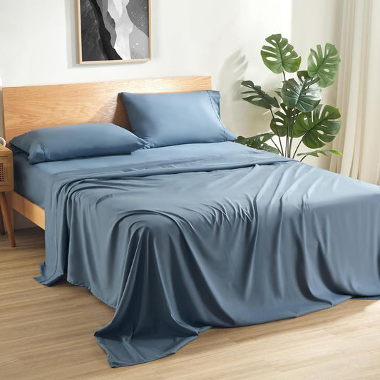 4 Piece Sheet Set 100% Egyptian Cotton 1000TC 30 inch Deep Pocket Medium Blue