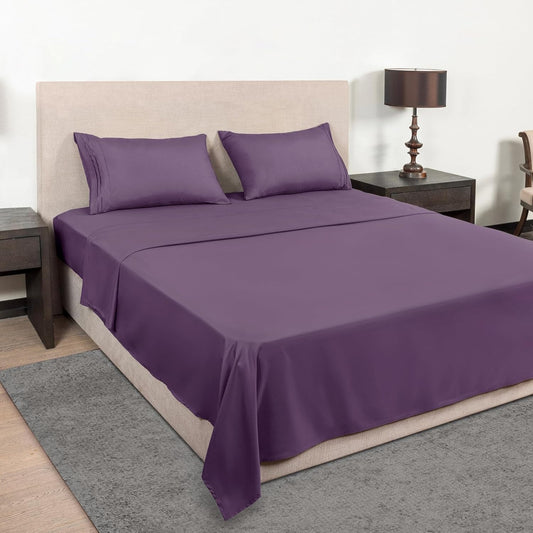 Plum bed sheet set 4Pc 100 Percent Pure Cotton at- egyptianhomelinens.com