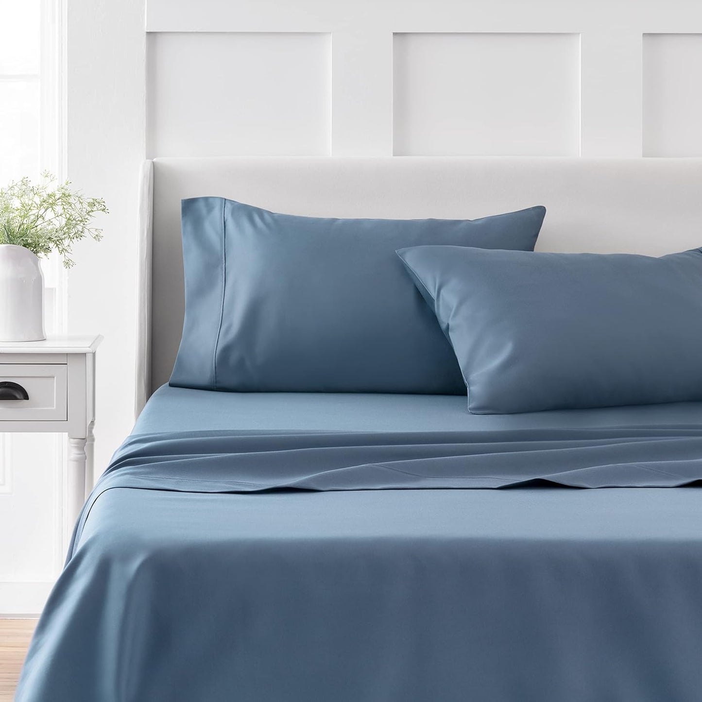 22 Inch Deep Fitted Sheet Med Blue 1000TC