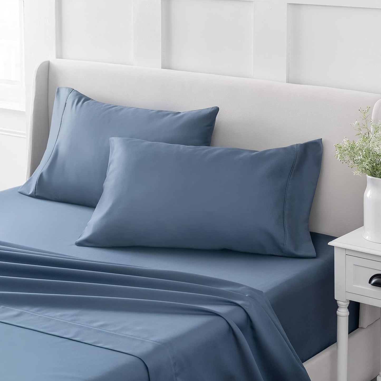 22 Inch Deep Fitted Sheet Med Blue 1000TC