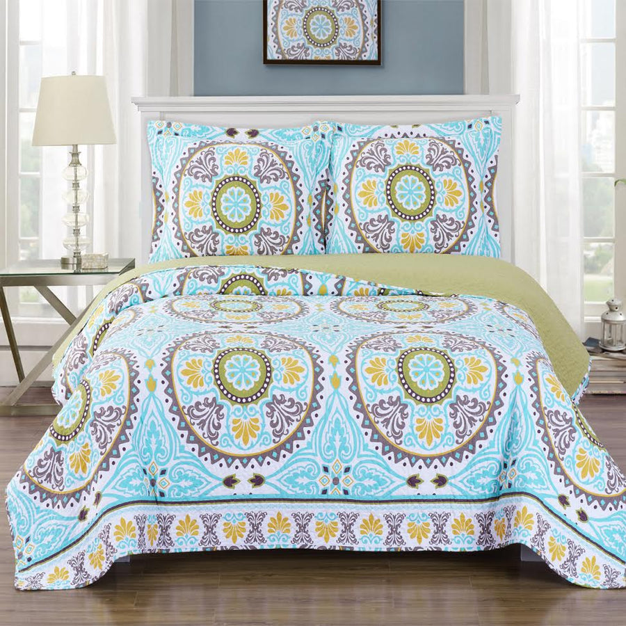 nyah reversible floral printed quilt set