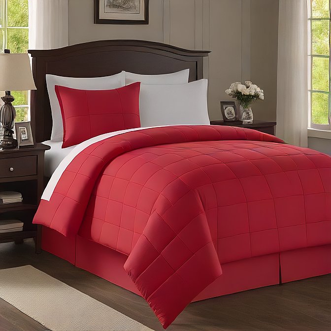 Queen Comforter 200 GSM Red - Soft, Cozy, All-Season Bedding, Hypoallergenic