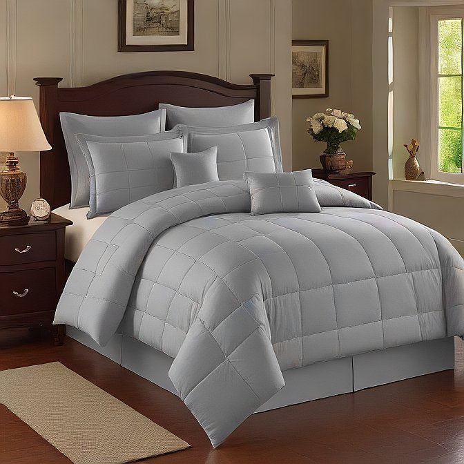 Queen Comforter Silver Grey - Soft, Cozy, All-Season Bedding at Egyptian Home Linens