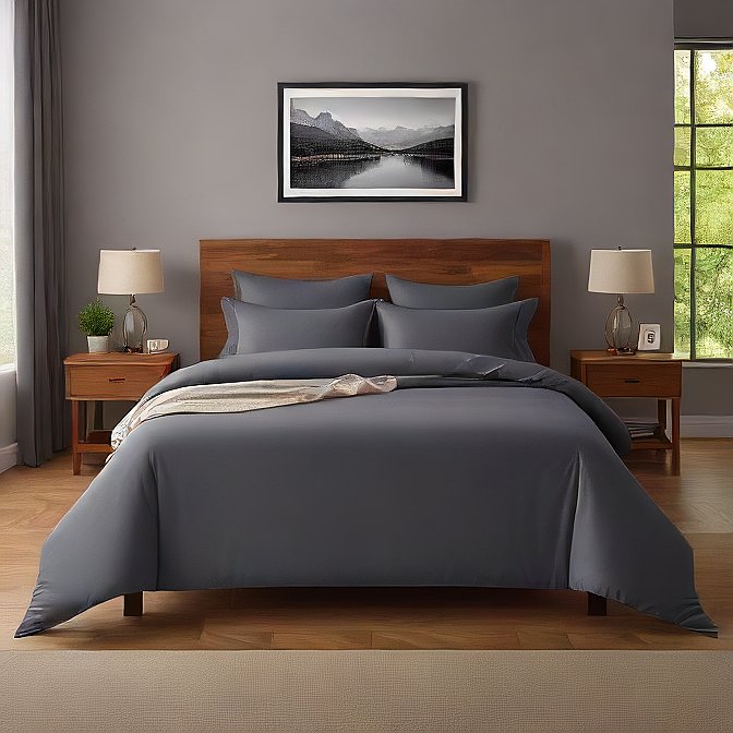 Soft and Elegant Dark Grey Pillow Shams 4-Pieces - Durable and Breathable for Comfort