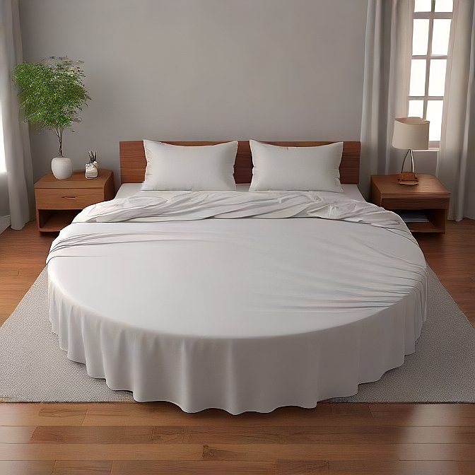 Round Bed Sheet Set White Egyptian Cotton 4-Pieces