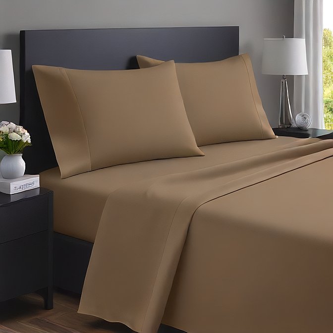 King Size Beige Flat Sheet 100% Egyptian Cotton 1000TC