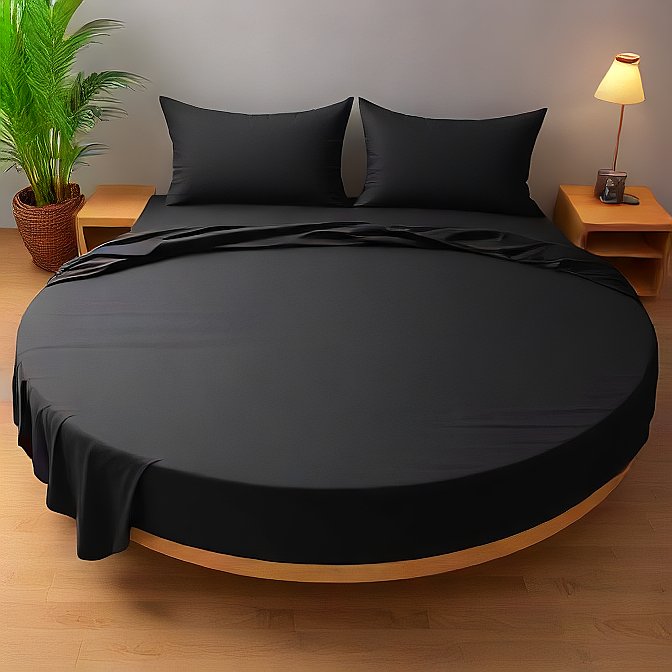 Round Bed Sheet Set Black Egyptian Cotton 1000TC