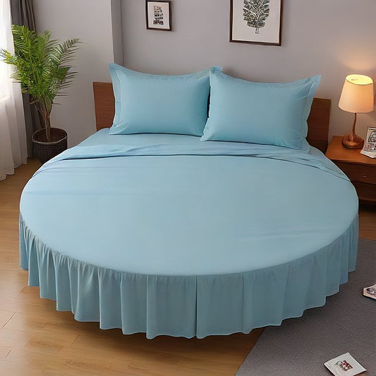 Round Bed Sheet Set Blue Egyptian Cotton 1000TC