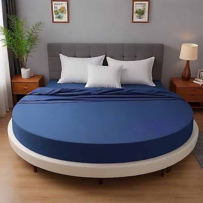 Navy Blue 4Pcs Round Bed Sheets 100 Percent Cotton at Egyptian Home Linens