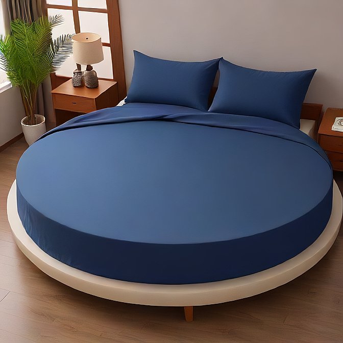 Navy Blue 4Pcs Round Bed Sheets at Egyptian Home Linens