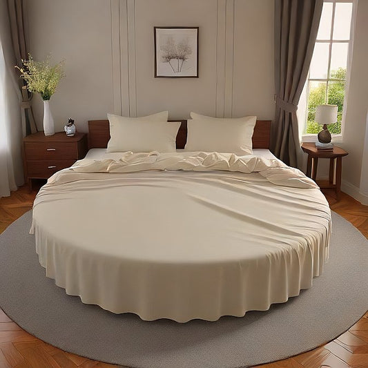 Round Bed Sheet Set Ivory Egyptian Cotton 1000TC