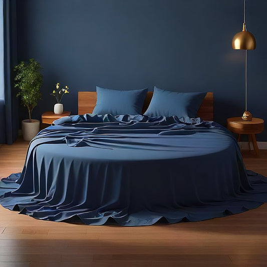 Round Bed Sheet Set Medium Blue Egyptian Home Linens