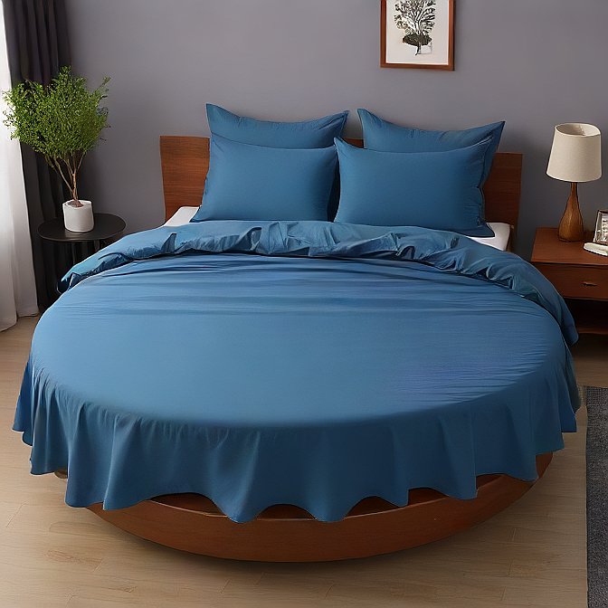 Round Bed Sheet Set Med Blue Egyptian Cotton