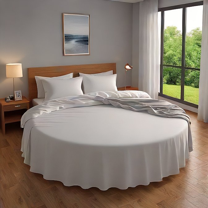 Round Bed Sheet Set White Pure Cotton