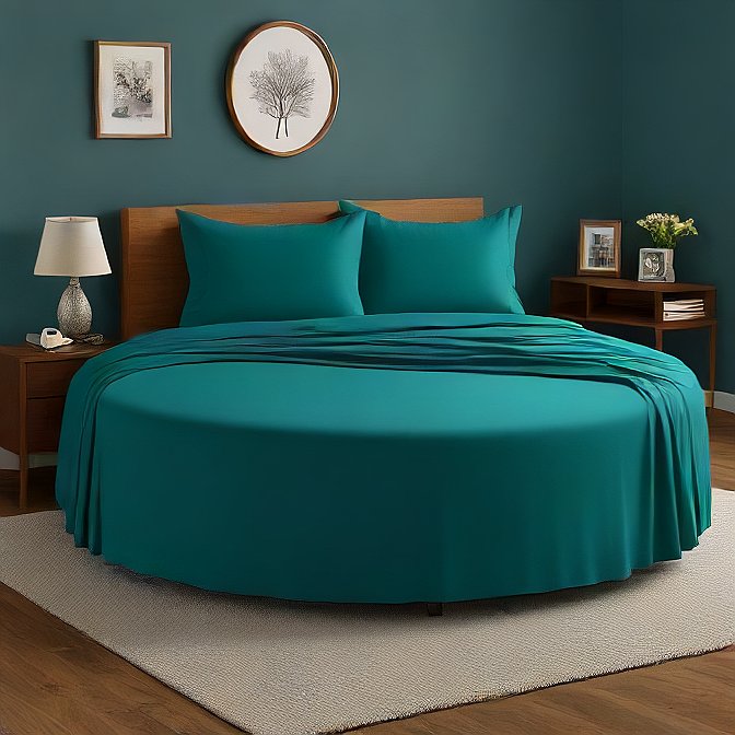 Round Bed Sheet Set Teal Egyptian Cotton 1000TC