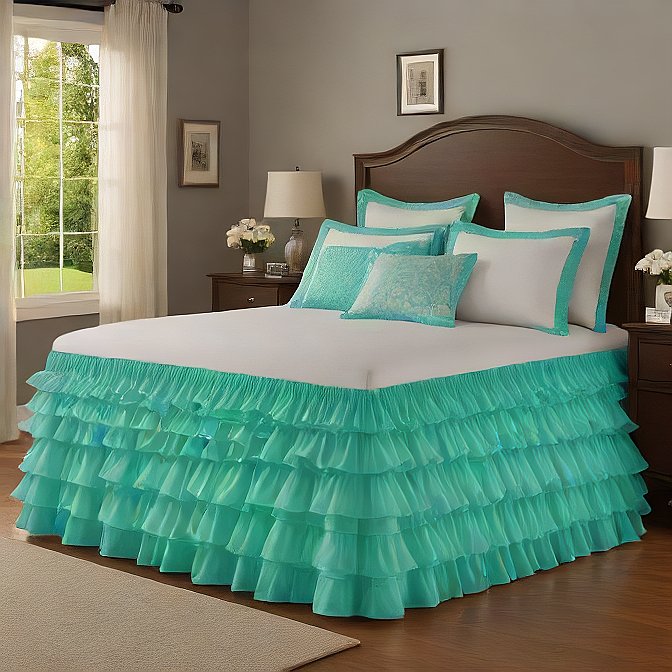 Ruffle Bed Skirt Egyptian Cotton 1000TC Aqua Blue