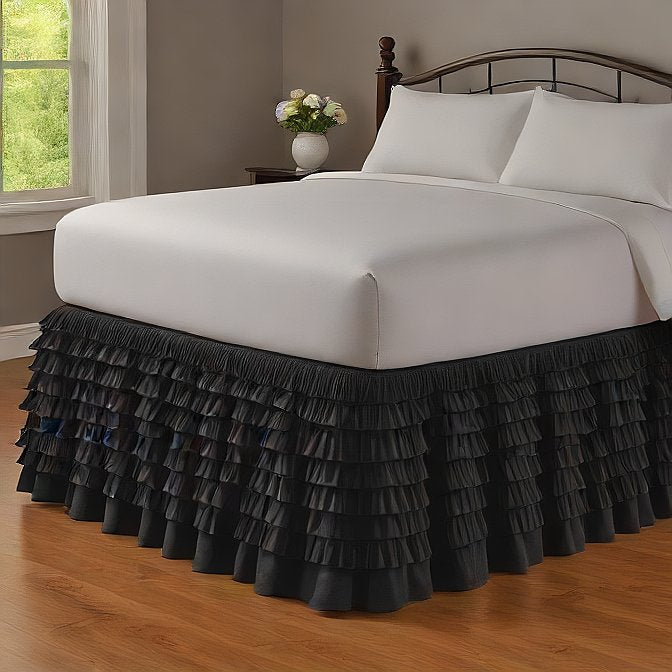 Ruffle Bed Skirt Egyptian Cotton 1000TC Black