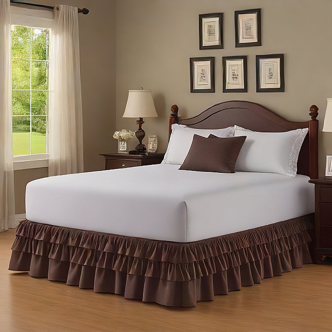 Ruffle Bed Skirt 1Pc Egyptian Cotton 1000TC Chocolate