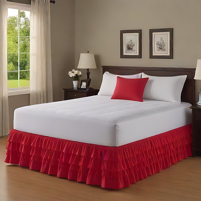 Ruffle Bed Skirt Egyptian Cotton 1000TC Red