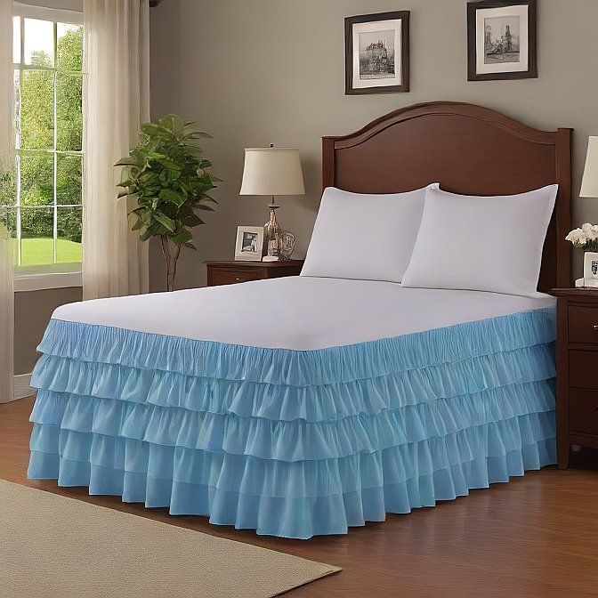 Ruffle Bed Skirt Sky Blue Egyptian Cotton 1000TC