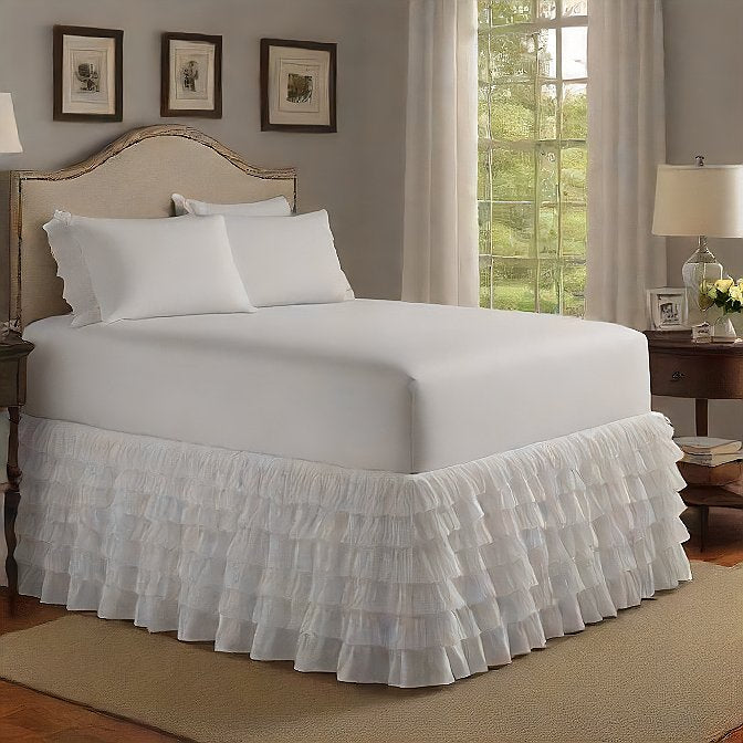 Ruffle Bed Skirt Egyptian Cotton 1000TC White