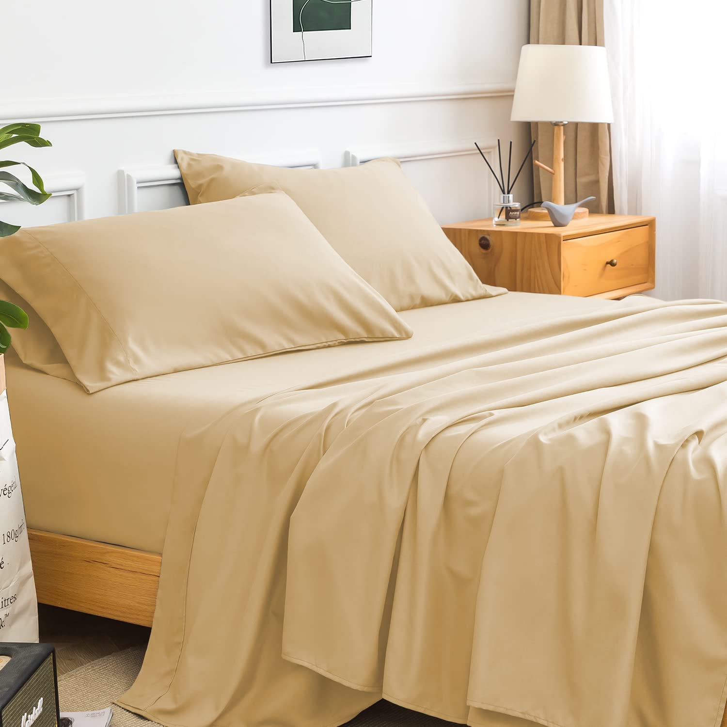 Full of Comfort Best Cotton Sand Color Bed Sheet Set