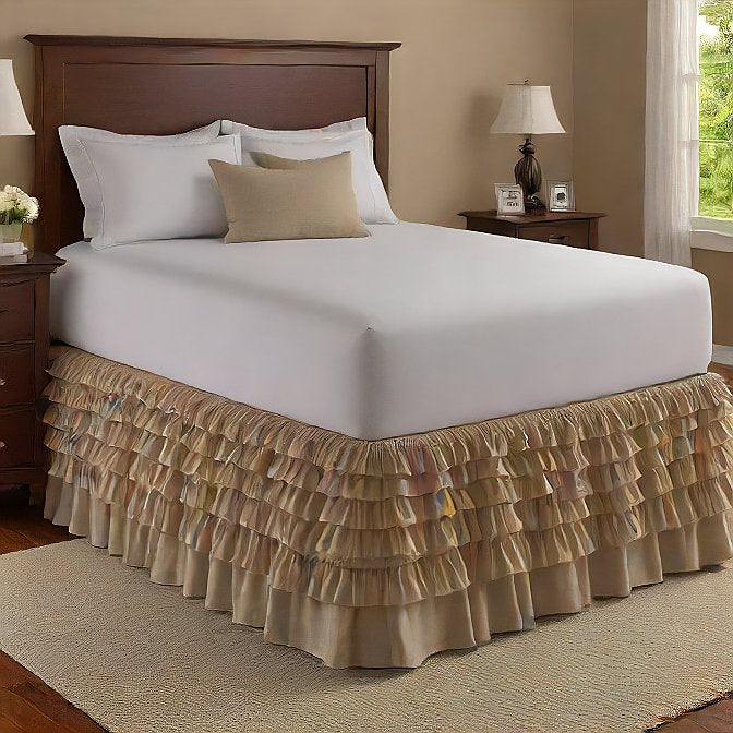 Ruffle Bed Skirt Egyptian Cotton 1000TC Beige