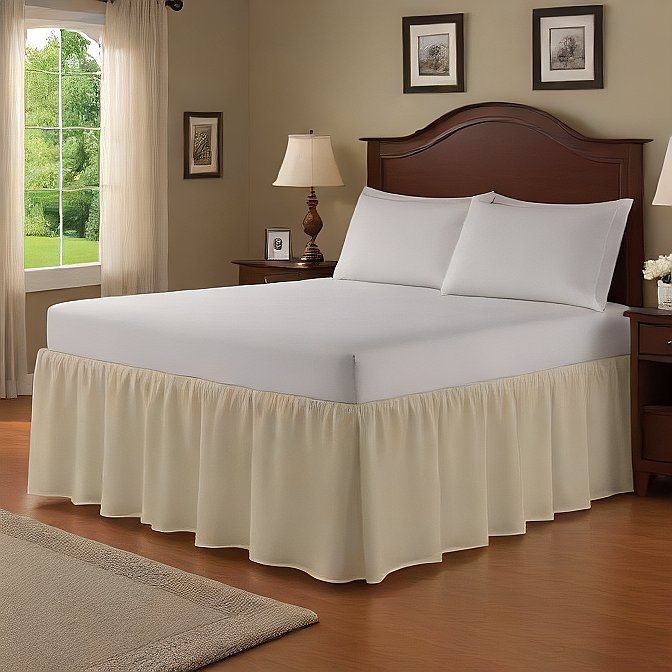 White Wrap-Around Bed Skirt – 1-Piece 1000TC Egyptian Cotton, Easy Fit