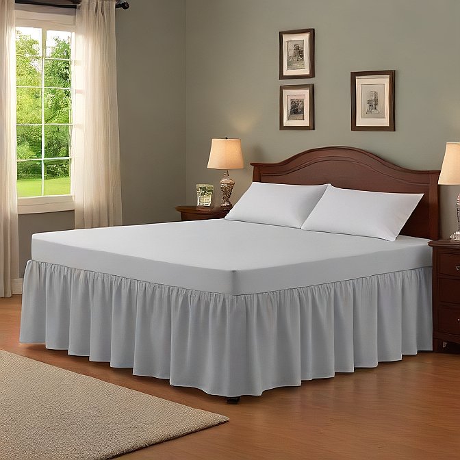 White Wrap-Around Bed Skirt – 1-Piece 1000TC Egyptian Cotton, Easy Fit