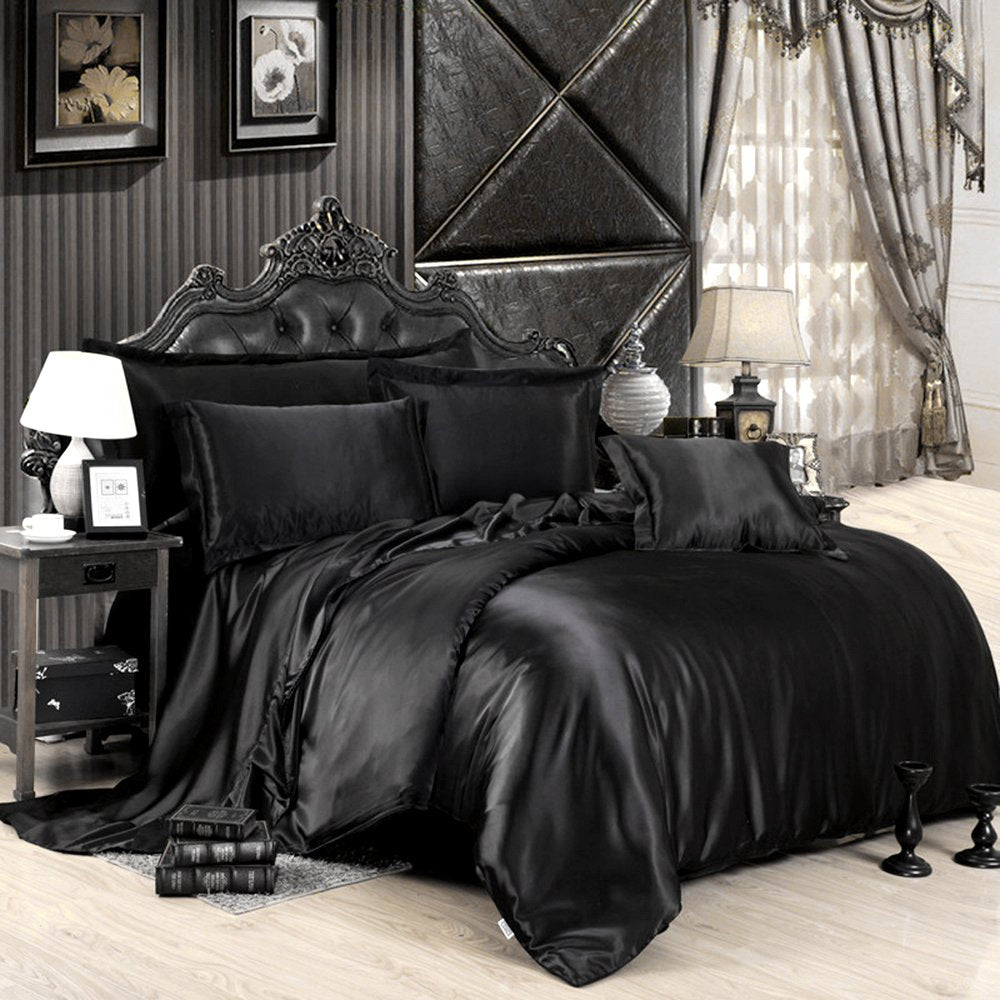 21 Inch Pocket Sheet Set Mulberry Sateen Silk Black at-www.egyptianhomelinens.com