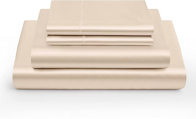 6 Inch Pocket Sheet Set Mulberry Sateen Silk Beige at- EgyptianHomeLinens.com