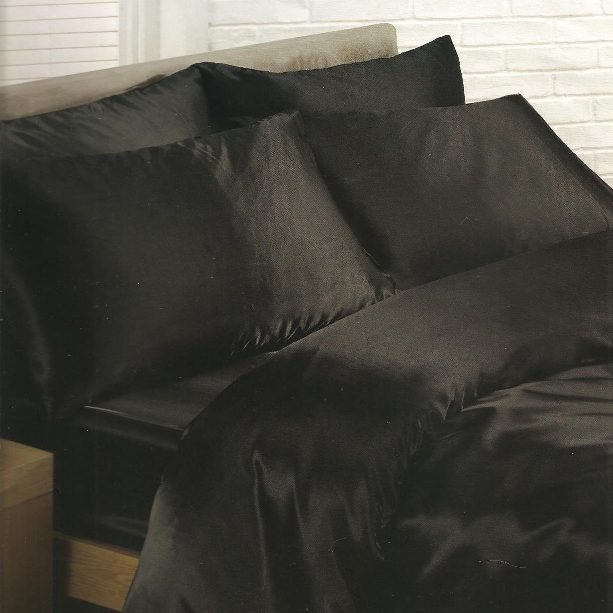 18 Inch Pocket Sheet Set Mulberry Sateen Silk Black at-www.egyptianhomelinens.com