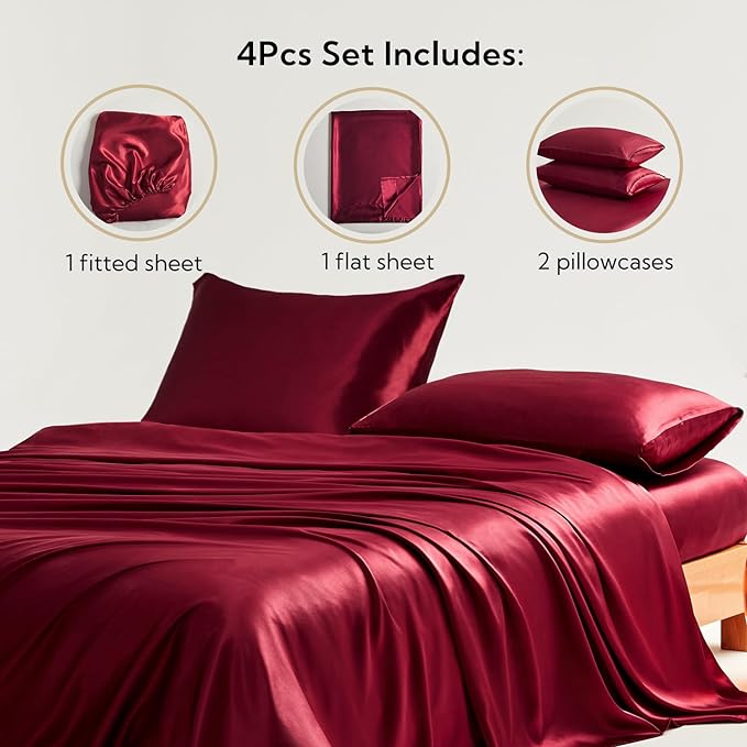 30 Inch Pocket Sheet Set Mulberry Sateen Silk Burgundy at-www.egyptianhomelinens.com