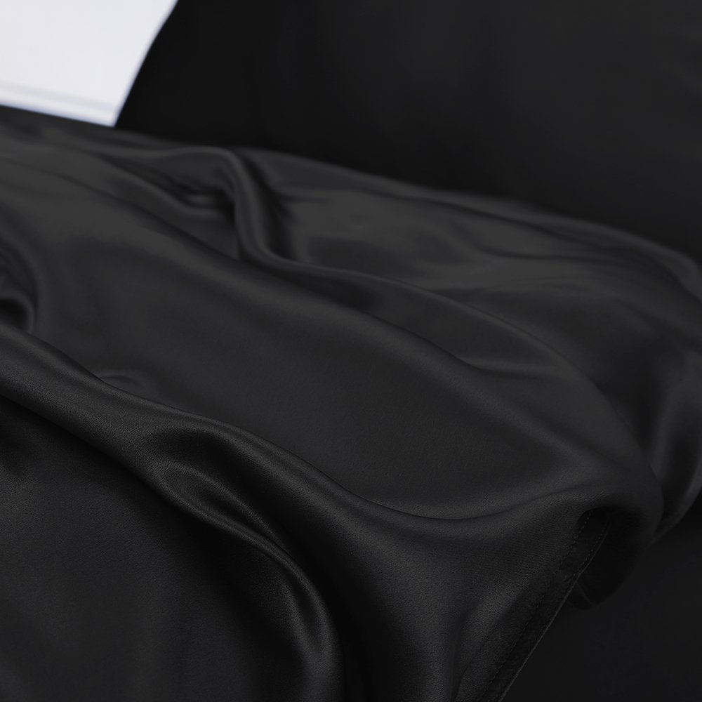 12 Inch Pocket Sheet Set Mulberry Sateen Silk Black at-www.egyptianhomelinens.com