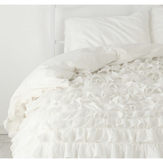 Waterfall Ruffle Duvet Set White Egyptian Cotton 1000TC